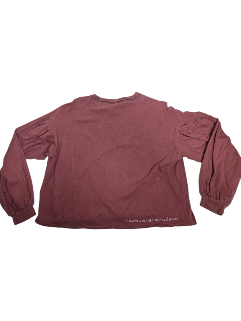 TAYLOR SWIFT maroon Auroras And Sad Prose puff‎ long sleeve cropped tee shirt M - Picture 2 of 10